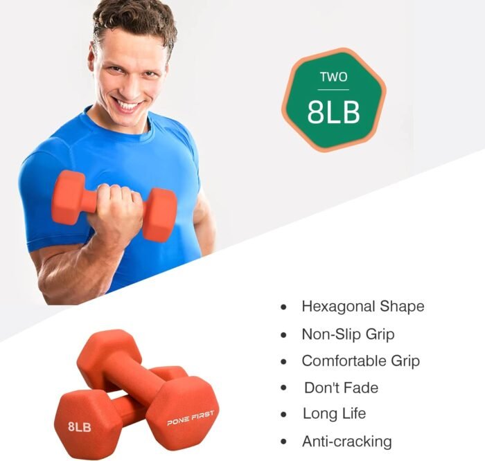 Dumbbell Hand Weight Pairs – Neoprene Dumbbell Exercise & Fitness For Home Gym Equipment and Adjustable Dumbbell Sets–Non-Slip, Color Coded Hex Shaped Free Weights For Women,Men 2LB 3LB 5LB 8LB 10LB Pounds - Image 3