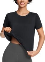 baleaf Women's Workout Tops Athletic Shirts Cropped Short Sleeve Split Back Running Gym Quick Dry Sun Protection UPF 50+ - Image 3