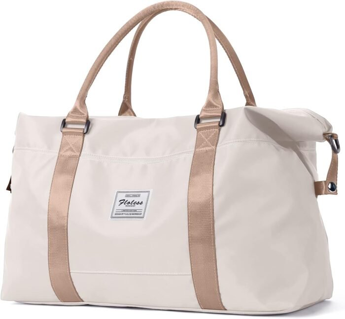 Gym Bag Womens Mens with Wet Pocket, Travel Duffel Bag for Plane, Sport Gym Tote Bags Swimming Yoga, Waterproof Weekend Overnight Carry on Bag Hospital Holdalls，Off White - Image 2