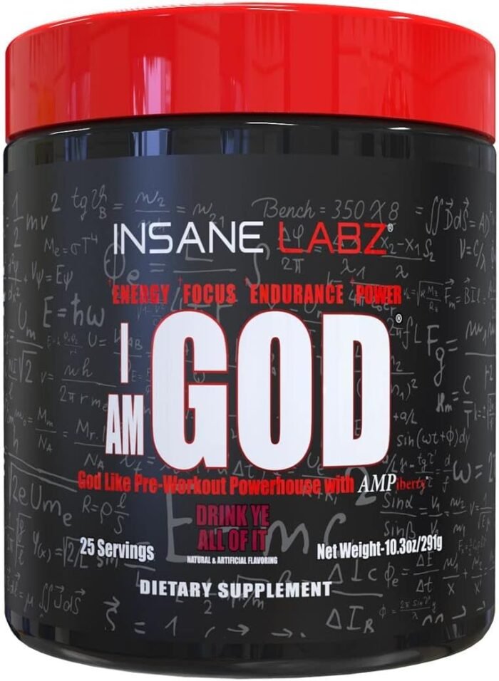 Insane Labz I am God Pre Workout, High Stim Pre Workout Powder Loaded with Creatine and DMAE Bitartrate Fueled by AMPiberry, Energy Focus Endurance Muscle Growth,25 Srvgs,Drink Ye All of It - Image 2