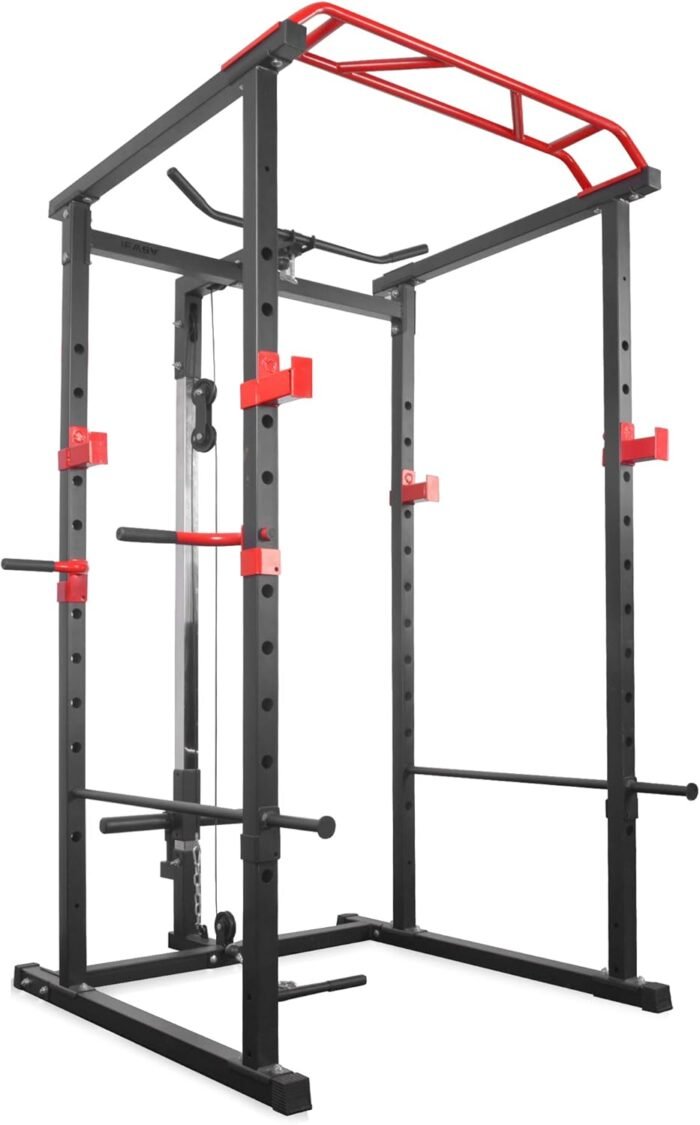 Power Cage 1000-Pound Capacity Exercise Stand Olympic Squat Cage Power Rack with LAT Pull-Down Attachment, Multi-Grip Pull-up Bar and Dip Handle for Men Women Strength Training Home Gym Equipment - Image 2