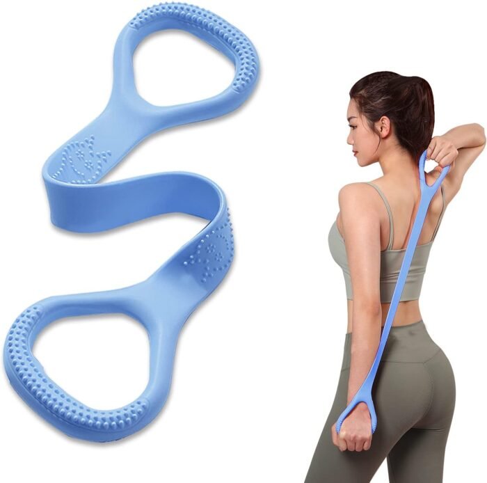 HUICHAI Figure 8 Fitness Resistance Band with Handles, Pure Barre Workout Chest Arm and Shoulder Stretch Bands Exercise Equipment, Blue - Image 2