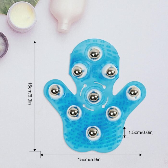 Handheld Massage Ball for Muscle Back Neck Joint Foot Shoulder Leg Pain Relief - Palm Shaped Massage Tool with Roller Balls, Portable Design, Blue - Image 3
