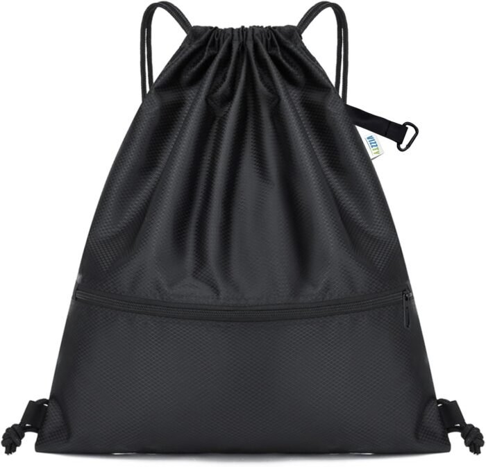 Drawstring Backpack Sport Gym Bag for Women ＆ Men,beach bag，Waterproof Lightweight Backpack With Outer Storage，Best workout bag for dance/hiking/soccer/basketball (Black) - Image 2