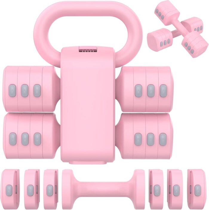 2-in-1 Adjustable Dumbbells Set, 4 Levels Weight Dumbbells Set for Women Men, Each 2.2/3.3/4.4/5.5lb Hand Weights with Kettlebell Form for Home Gym Exercise Training - Image 2
