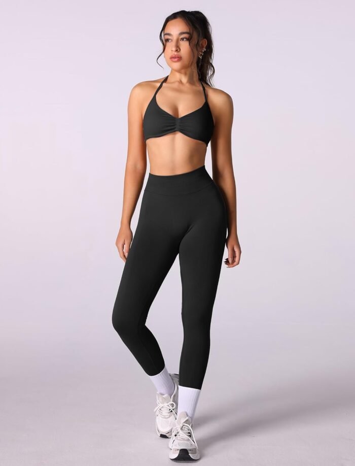 ABOCIW Workout Sets for Women 2 Piece Seamless Halter Sports Bra Scrunch Butt High Waist Leggings Gym Yoga Outfits - Image 4