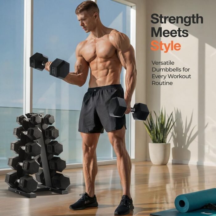 Weights Dumbbells Set with Rack - 150 lb Rubber-Coated Dumbbells for Easy Grip | Durable Carbon for Strength Training | Essential Workout Equipment for All Fitness Levels - Image 4