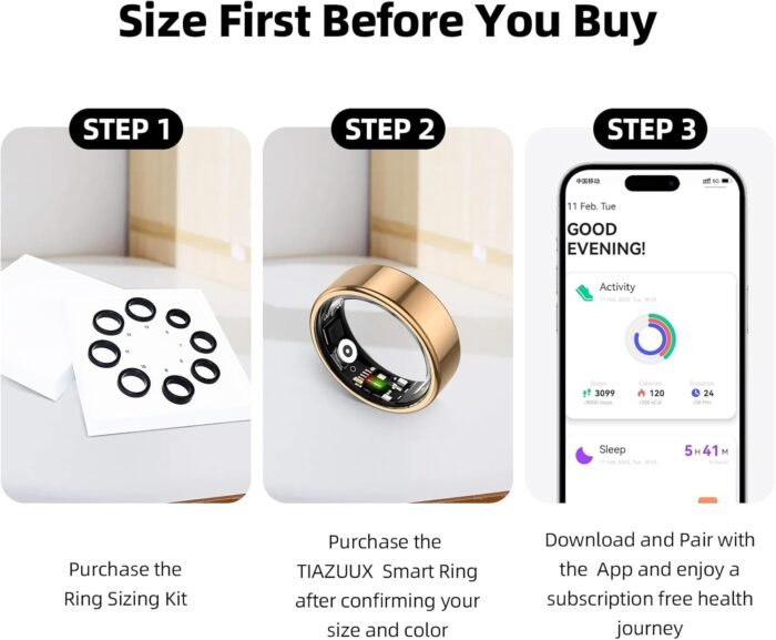Smart Ring for Women&Men-Activity/Sleep/Heart Rate/HRV/Stress/Women's Health Tracker-IP68 Waterproof/Wearable-No Subscription Fee Required-Compatible with iPhone &Android (Gold, 11) - Image 3