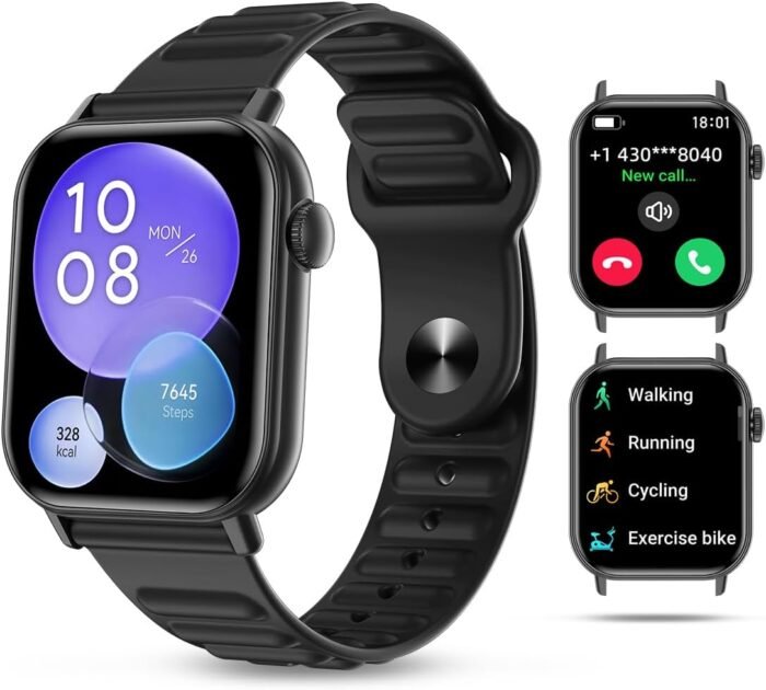 Smart Watch Sports Pedometer Fitness Tracker, Bluetooth Call Heart Rate/Blood Oxygen/Sleep Monitor, 100 Sports Modes Waterproof for iOS Android Men's Women's Smart Watch (Black) - Image 2