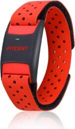 FITCENT Heart Rate Monitor Armband, Bluetooth ANT+ Optical Heart Rate Sensor Arm Band, Rechargeable Fitness Tracker for Peloton Strava Zwift Polar Beat DDP Yoga Wahoo Fitness (Red) - Image 2