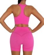 Workout Sets Two Piece Outfits for Women Clothes Gym Yoga Seamless Racerback Sports Bra Tank Tops with Biker Shorts - Image 3