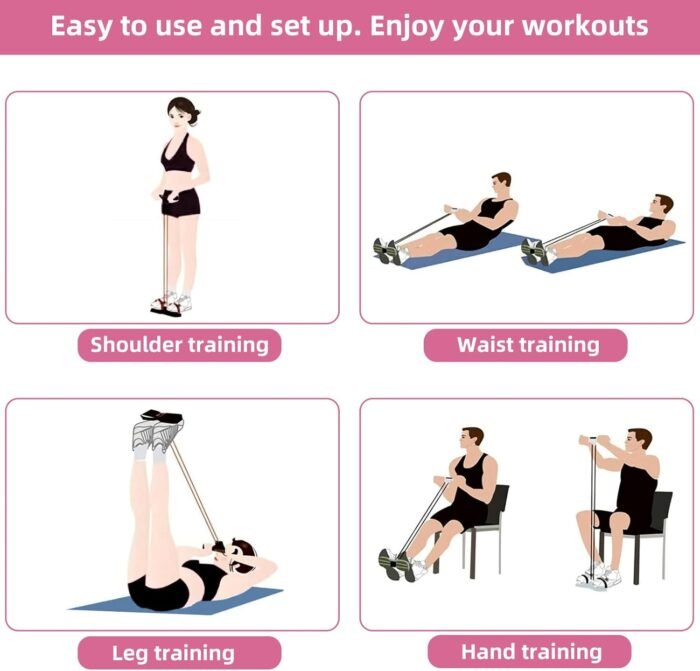 Multi-Function Tension Rope – 4 Tube Resistance Bands with Handles – Sit Up Exercise Equipment Home Gym Tummy Trainer for Men Women - Image 8