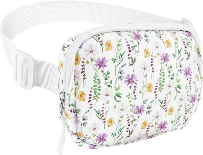 Ultra Lightweight Belt Bag Cute Crossbody Bags for Women Fashion Pattern Waist Packs Waterproof Running Workout Hiking Travel Fanny Pack,White Daisy - Image 5