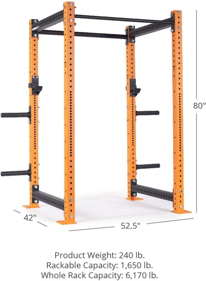 Titan Fitness X-3 Series 80" Orange Bolt-Down Power Rack, 36" Depth, Rackable 1650 LB Cage, 1.25" and 2" Pull Up Bars, Standard J-Hooks, Weight Plate Holders, Weightlifting and Strength Training - Image 9