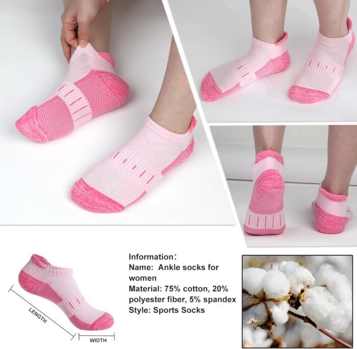 Ankle Socks for Women 6 Pairs Athletic Cushioned Running Low Cut Socks Womens - Image 3