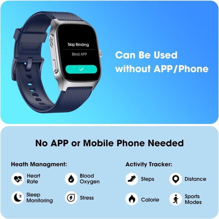Smart Watch for Men No App/Phone Required, 1.85'' AMOLED Metal Watch with 14 Days Battery, Sleep Tracker,Step Counter, Swimming Waterproof, Make/Answer Calls,Fitness Tracker for Android iOS - Image 3