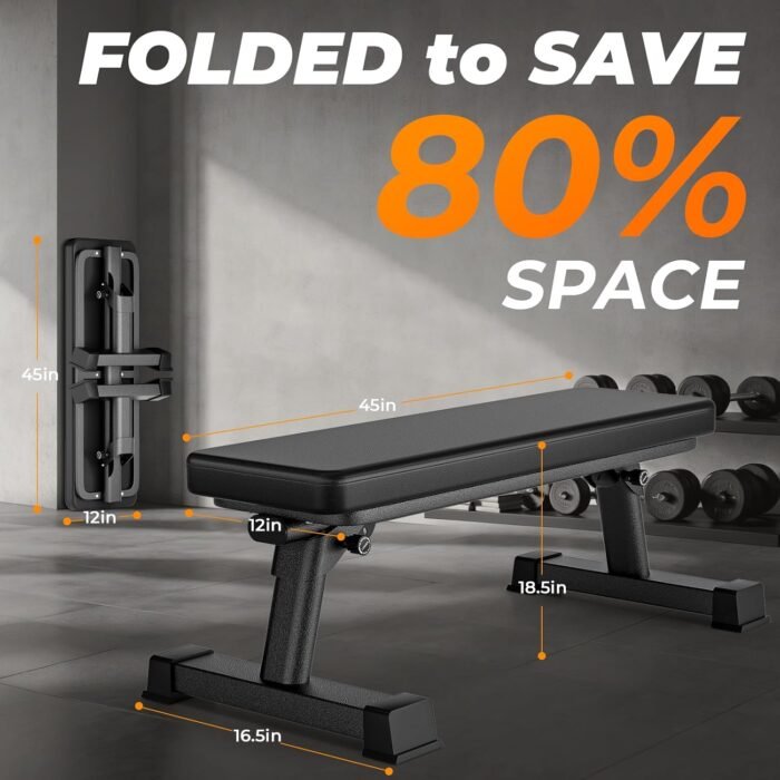 BODY RHYTHM Semi-Commercial Foldable Flat Bench for Multi-Purpose Weight Training and Ab Workout, Flat Weight Workout Exercise Bench with 1000lb Weight Capacity for Strength Training Bench Press, Suitable for Home and Gym. - Image 7