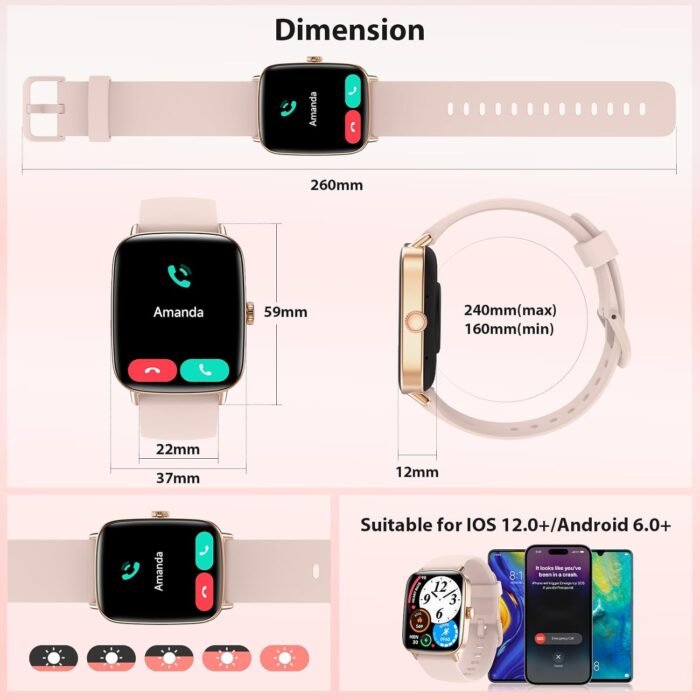 Smart Watch for Women, 2025 New Smartwatch (Answer/Make Call) for iPhone/Android, 1.85" HD Dynamic Dial Fitness Tracker with 110+ Sport Modes, Sleep/Health Monitor, IP68 Waterproof, with 2 Bands - Image 9