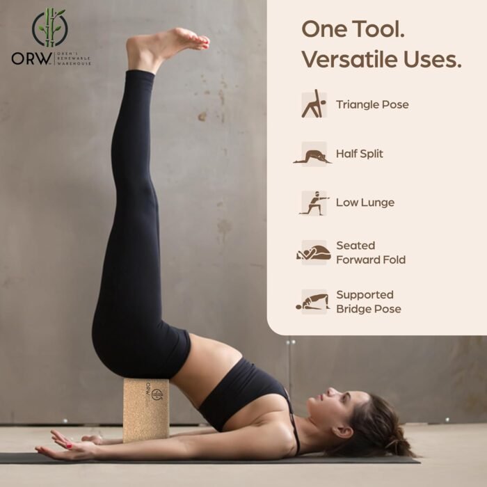 ORW OREN’S Natural Cork Yoga Block – 9”x6”x3”, 1.5 lbs – Heavyweight, Non-Slip, Eco-Friendly Support for Balance, Stretching, Pilates & Fitness – Dense Yoga Prop for All Levels - Image 8