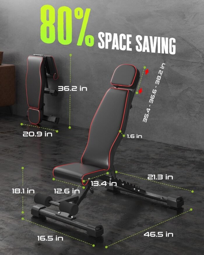 Adjustable Weight Bench for Bench Press, 880LBS Stable Workout Bench with Bench Press Rod/Extended Head, Foldable Weight Benches for Home Gym, Incline/Decline 90 Degree Bench Exercise Bench (Black) - Image 7