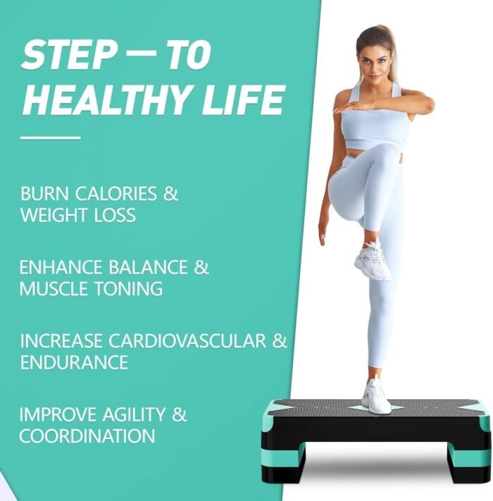 Aerobic Exercise Step, Adjustable Aerobic Stepper for Exercise, Workout Step Platform for Step Up, 26.5" Step Deck with 4” 6” 8” Adjustable Height Risers, Women Home Gym Cardio Fitness - Image 7