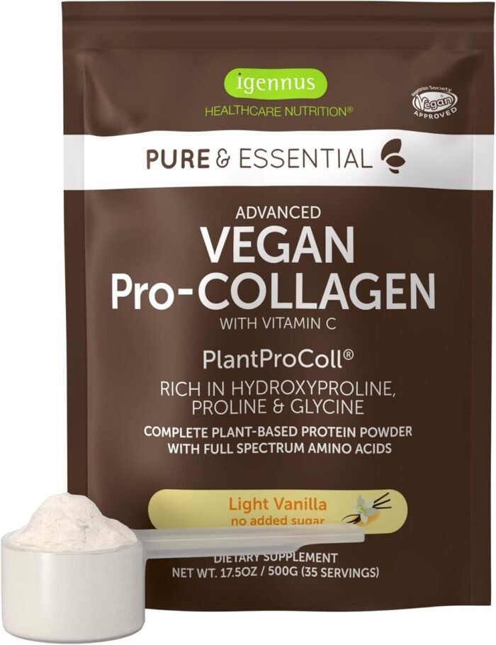 Advanced Vegan Vanilla Collagen Peptide Powder, Enhanced with Glycine, Proline & Hydroxyproline & Cofactor Vitamin C, Non GMO, Vegetarian Plant Based Collagen Powder Booster, 35 Servings, by Igennus - Image 2