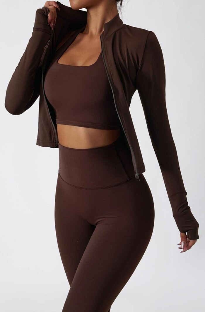 Yknktstc Womens Two Piece Tracksuit Set Long Sleeve Zipper Jacket with Athletic High Waist Leggings Workout Outfit - Image 3