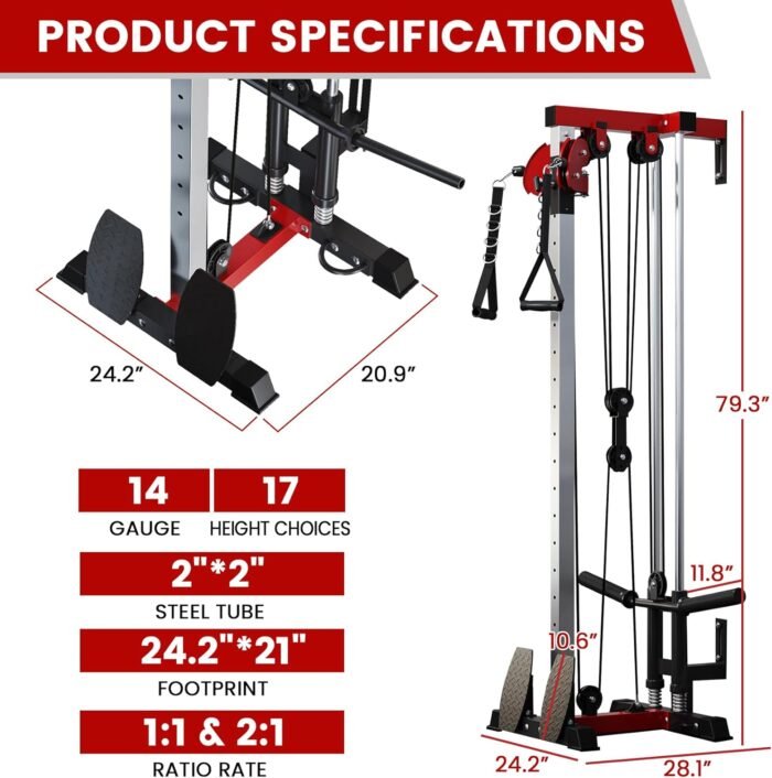 Wall Mounted Cable Station, Multi-Functional Upper Body Weight Machine, LAT Pulldown with 17 Positions Dual Pulley System, Space Efficient Home Gym Equipment - Image 6