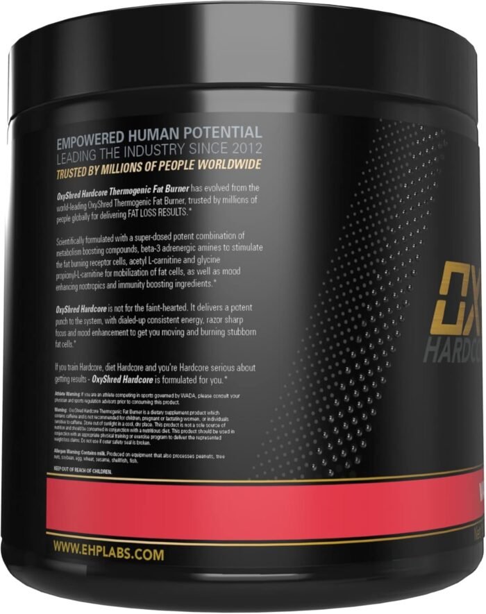 EHP Labs OxyShred Hardcore Super Dosed Pre Workout Powder - Preworkout Powder with L Glutamine & Acetyl L Carnitine, Energy Boost Drink - 275mg of Caffeine - Watermelon Candy, 40 Servings - Image 3