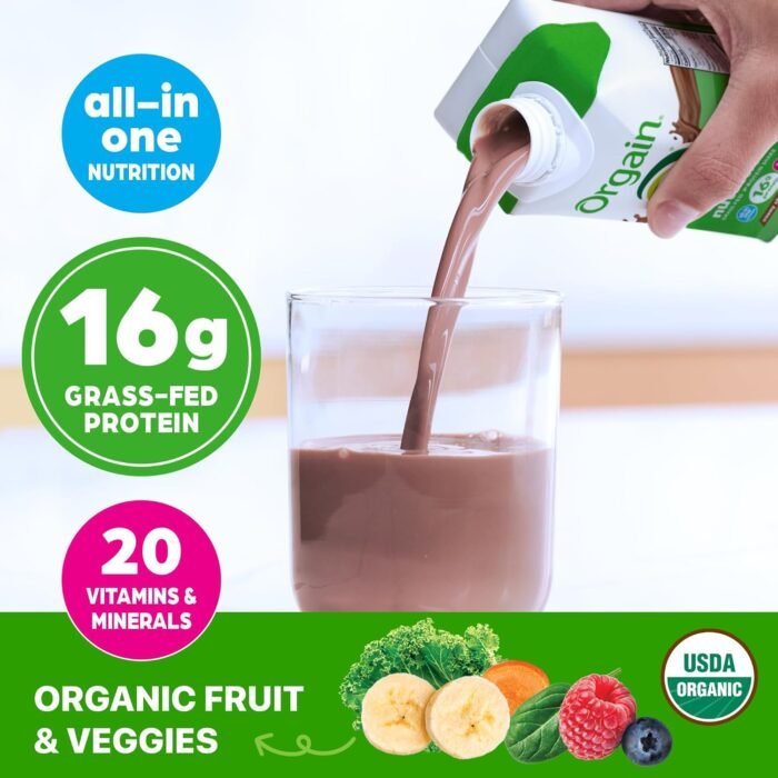 Orgain Organic Nutritional Protein Shake, Creamy Chocolate Fudge - 16g Grass Fed Whey Protein, Meal Replacement, 20 Vitamins & Minerals, Fruits & Vegetables, Gluten Free, Non-GMO, 11 Fl Oz (12 Pack) - Image 4