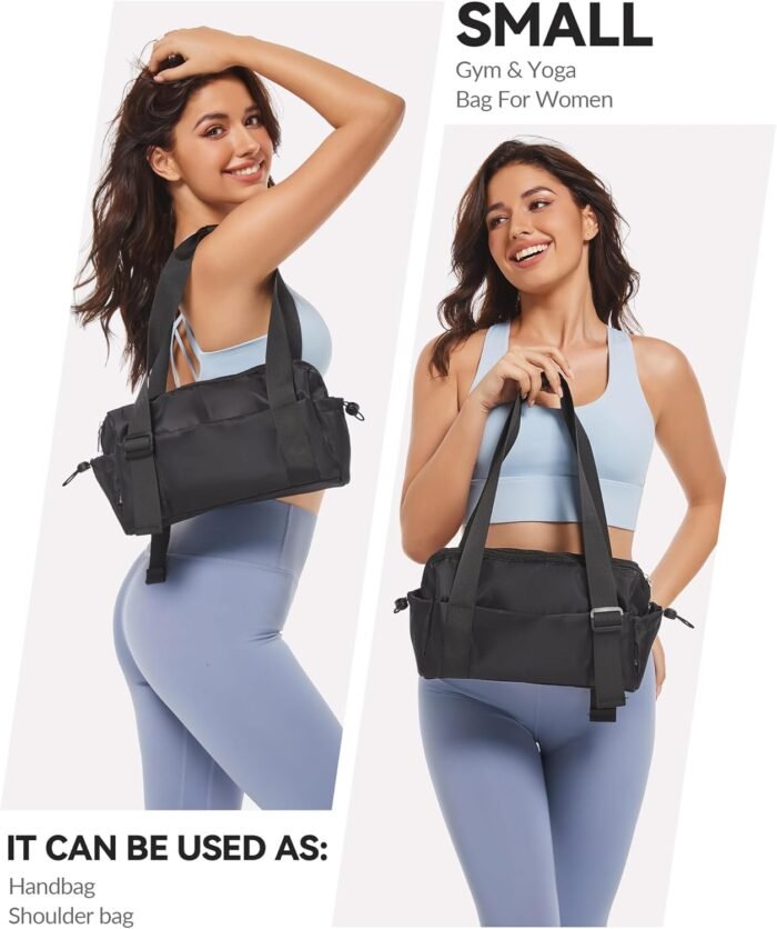 Small Gym Bag for Women Mini Duffle Bag with Wet Compartment, Lightweight Waterproof Cute Tote for Girls Workout Sport Travel, Black - Image 7