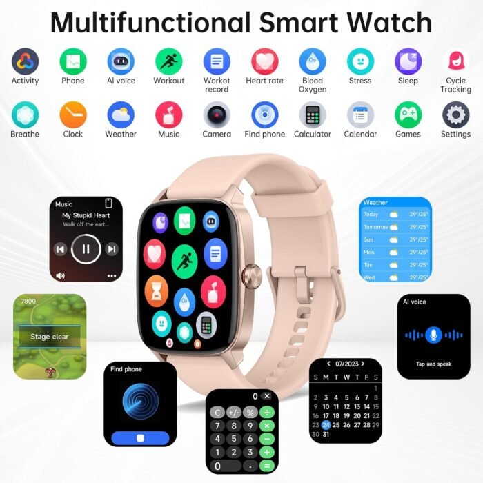Smart Watch for Men Women with Bluetooth Call & AI Voice, 1.85" HD Fitness Tracker with Heart Rate SpO2 Sleep Monitor, 100+ Sports Modes, Mini Games, IP68 Waterproof Smartwatch for Android iOS Phones - Image 6