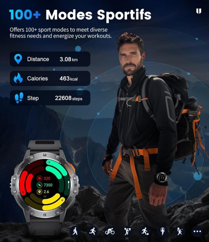 Military Smart Watch for Men (Answer/Make Calls), Rugged Smartwatch with Flashlight/40 Days Battery/Heart Rate/SpO2/Sleep Monitor/120+Sport Modes/IP68 Waterproof,Fitness Tracker for iPhone Android - Image 8