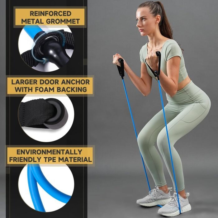 Resistance Bands with Handles for Working Out Women and Men, Exercise Bands with Door Anchor, Stretch Bands for Home Workouts, Simple Guide Included - Image 4