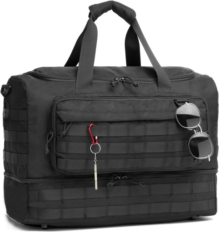 Travel Bag for Men,Military Tactical Gym Duffle Bag with Shoe Compartment Tactical Duffle Bags for Travel Carry on Bag Weekender Overnight Sport Duffel Range Bag for Workout-Black - Image 2