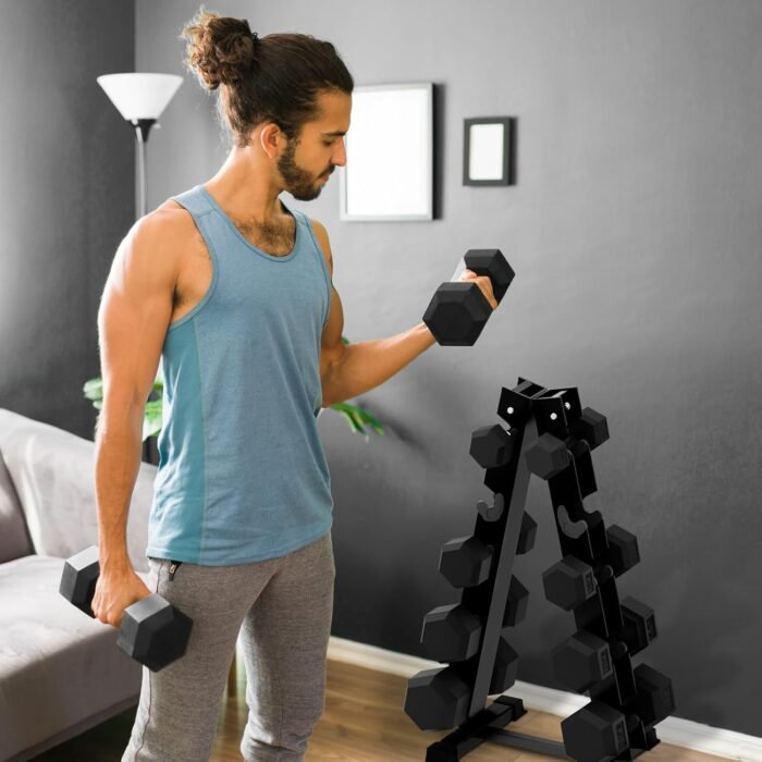 RitFit 250LB/300LB Rubber Hex Dumbbell Sets with Weights Rack, Multiple Color Choices Available, Great Gym Equipment for Home, Strength Training, Workouts - Image 8