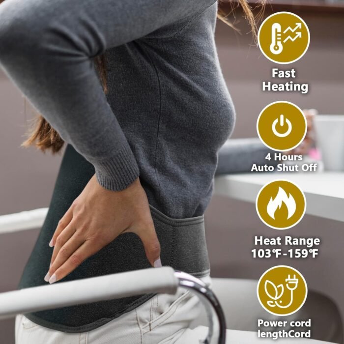 UTK Vibrating Far Infrared Heating Pad for Back Pain Relief, Hot to 159℉, Lower Back Massager Gift for Women Men, FSA HSA Eligible, 3 Vibration, 16 Timers Auto-Off, 20 Jades, 35-55" Adjustable Size - Image 9