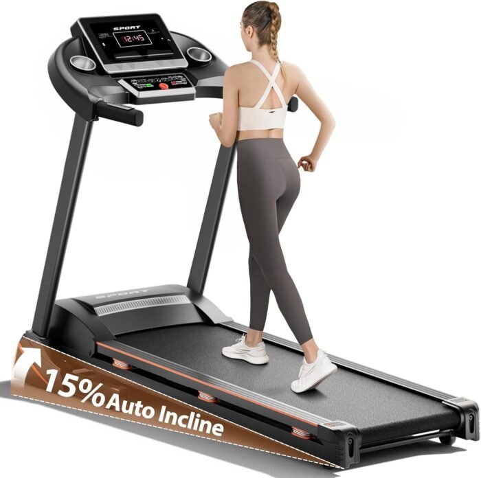 Treadmills for Home, Treadmill with 0-15% Auto Incline, 3HP Folding Treadmills for Running Walking with 300LBS Weight Capacity, Incline Treadmill Equipped with Bluetooth & Pulse Monitor - Image 2