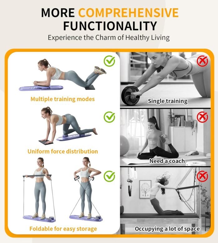 Pilates Board - Pilates Reformer Set, 6 in 1 Pilates Boards for Home Workout, Portable and Foldable Pilates Reformers, Multifunctional Reformer Pilates Machine, Pilates Board for Women - Image 8