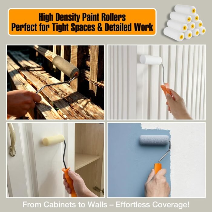 Foam Paint Roller, 10 Pack, 4 Inch High Density Foam Roller, Mini Paint Roller Covers for Smooth Paint Application, No Lint Shedding on Walls, Cabinets, Doors - Image 8