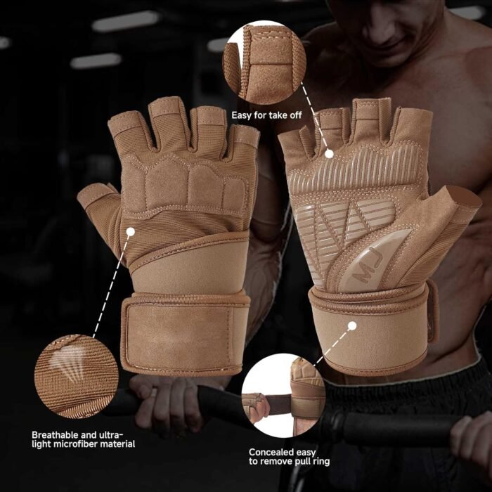 Mens Workout Gloves for Weight Lifting - Exercise Gloves for Men Women With Wrist Wrap Support, Palm Protection and Grips - Sport Daily Use - Image 3