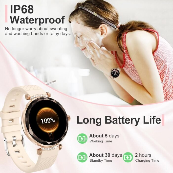 Smart Watches for Women Answer/Make Call, 1.19" AMOLED Smartwatch with Bluetooth for Android iOS Phones, IP68 Waterproof Fitness Tracker with Heart Rate SpO2 Sleep Monitor, Rose Gold - Image 8