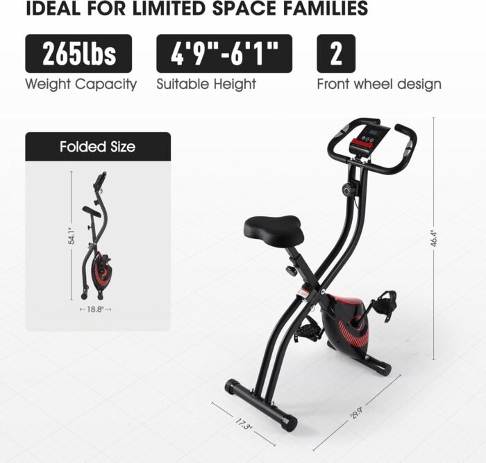 Exercise Bike 3 IN 1 Stationary Bike Folding Exercise Bike with 8-Level Adjustable Resistance Comfortable Seat Cushion LCD Monitor 265 lbs Weight Capacity for Home Gym Workout - Image 8