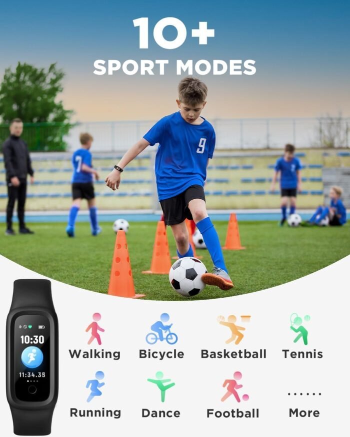 BIGGERFIVE Vigor 2 L Kids Fitness Tracker Watch for Boys Girls Ages 5-15, Activity Tracker, Heart Rate Sleep Monitor, IP68 Waterproof, Pedometer, Calorie Step Counter Watch, Black - Image 4