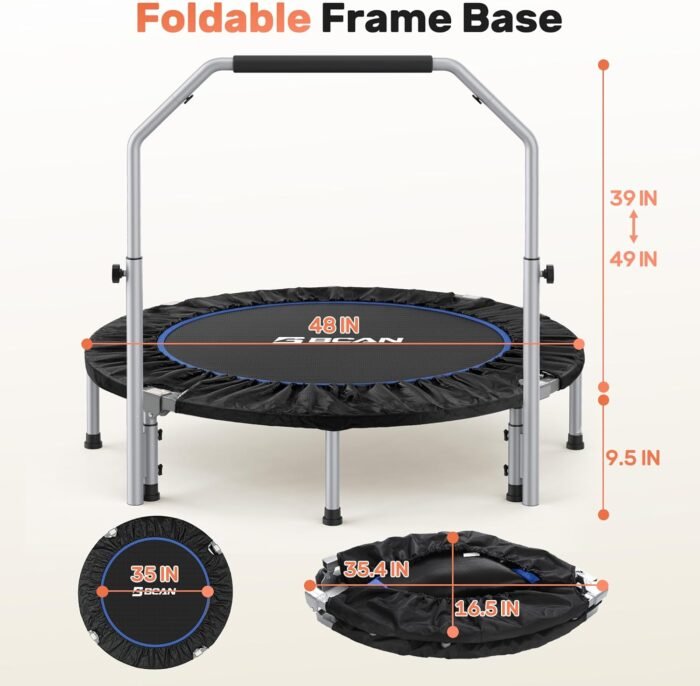 BCAN 40/48" Foldable Mini Trampoline Max Load 330lbs/440lbs, Fitness Rebounder with Adjustable Foam Handle, Exercise Trampoline for Adults Indoor/Garden Workout - Image 9