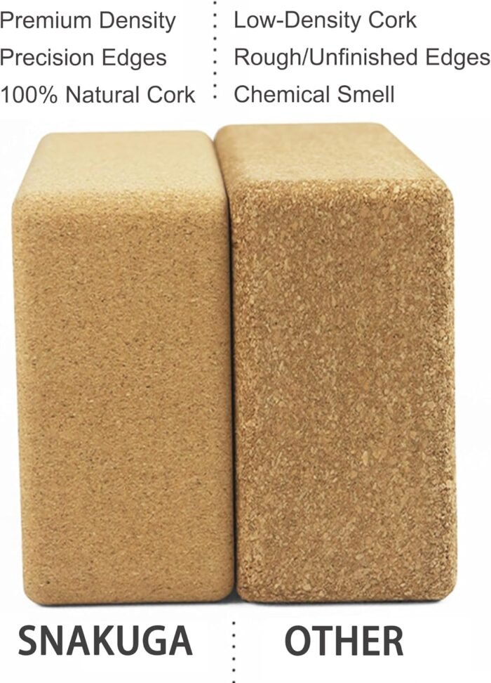 SNAKUGA Cork Yoga Block 2 Pack for Pilates, 4'' or 3'' Non-Slip & High Density Blocks for Meditation, Fitness and Stretching, Supportive and Flexibility Brick for Improve Poses Balance - Image 5