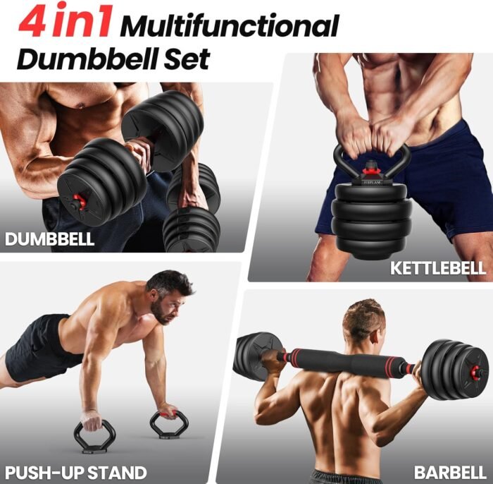Adjustable Dumbbell Set, 55/70lbs Free Weights with Upgraded Nut, 4 in 1 Weight Set Used as Kettlebells, Barbell, Push Up Stand, Fitness Exercise for Home Gym Suitable for Men/Women - Image 3