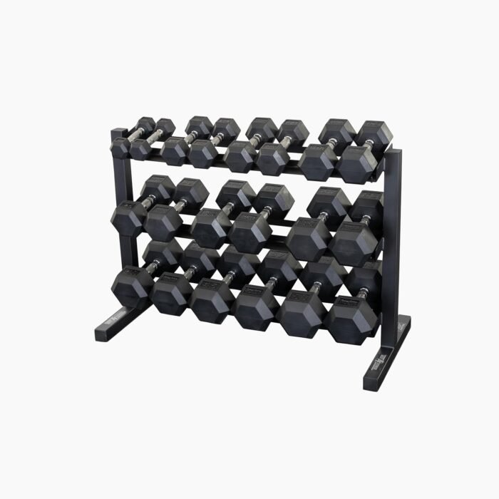 Body Solid Best Fitness (BFDR10-SET) 3-Tier Dumbbell Rack Set with 10 Pairs Rubber Coat Dumbbells 5-50 lbs and Vinyl Floor Mat, Rack Stand and Holder for Dumbbells, Home Gym Free Weight Rack Storage - Image 3