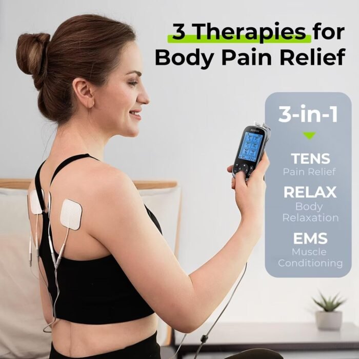 AUVON 3-in-1 TENS Unit Muscle Stimulator, EMS Massage Machine with 40 Intensities for Gradual Shoulder, Sciatica, Back Pain Relief, 24 Modes Rechargeable Electronic Pulse Massager with 12 TENS Pads - Image 4