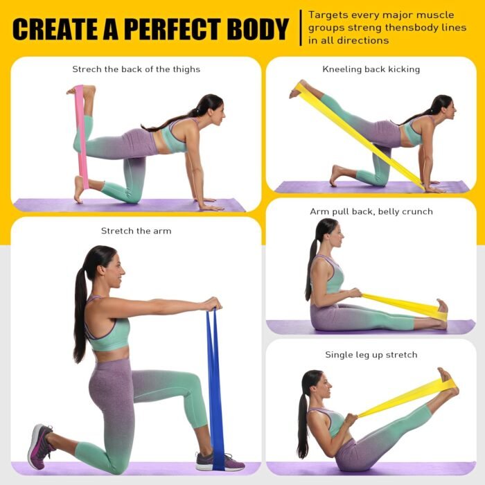 Resistance Bands, Exercise Bands, Physical Therapy Bands for Strength Training, Yoga, Pilates, Stretch Elastic Band with Different Strengths, Workout Bands for Home Gym - Image 5